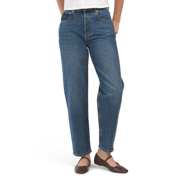Triarchy Women's Mom Relaxed Tapered Jeans High Rise Button Blue Size 24 - NWT - Picture 1 of 16